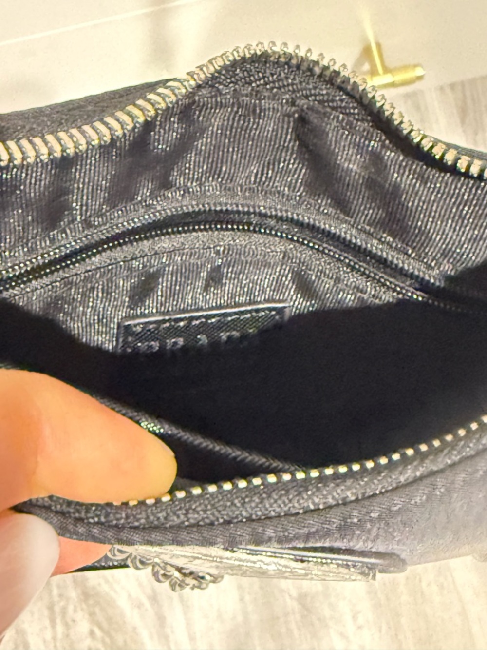 Black Nylon Shoulder Bag with Chain and Mini Pouch - Picture 7 of 10